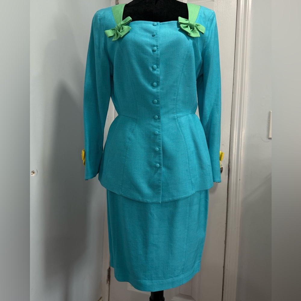 Vintage Thierry Mugler Turquoise and Lime Skirt Set